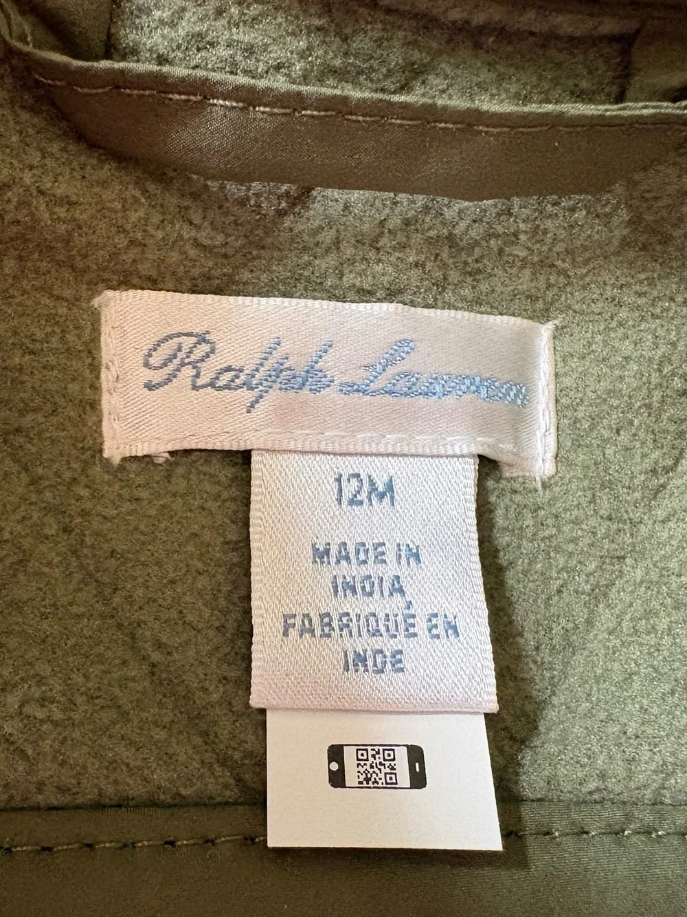 Polo Ralph Lauren Toddler Quilted Olive Green Vest 12 months